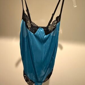 Elegant Blue and Black Lace Chemise